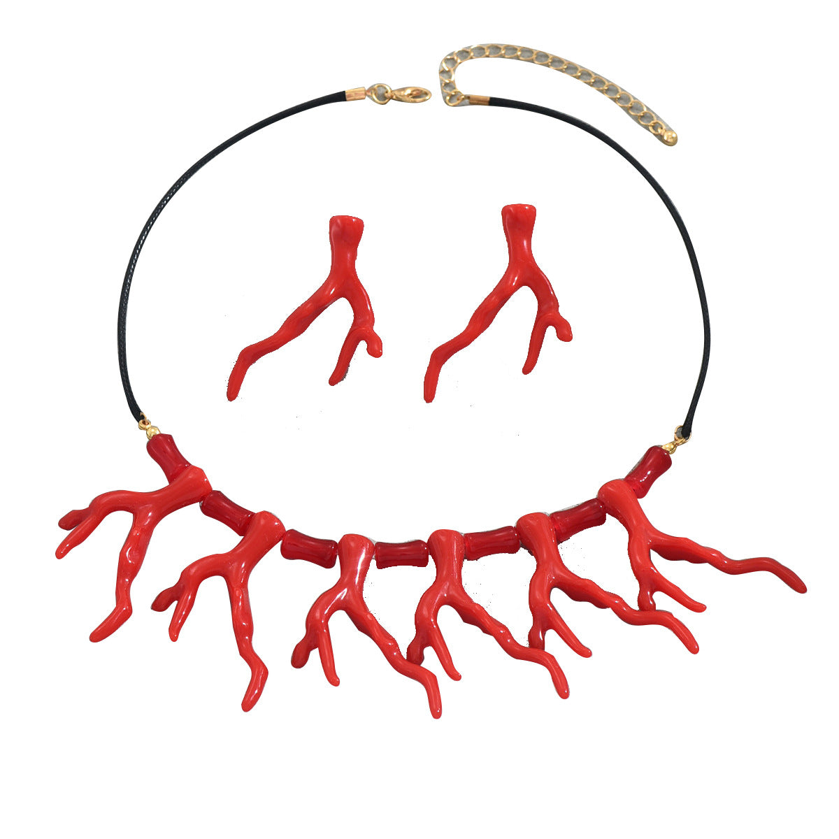 Set di Orecchini e Collana Geometrici alla Moda con Design a Corallo in Lega di Zinco con Finitura Elettroplaccata per Donne