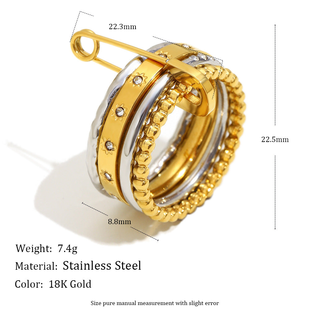 Anello geometrico minimalista in acciaio inossidabile con placcatura in oro 18 carati per impilare, anello di lusso da donna