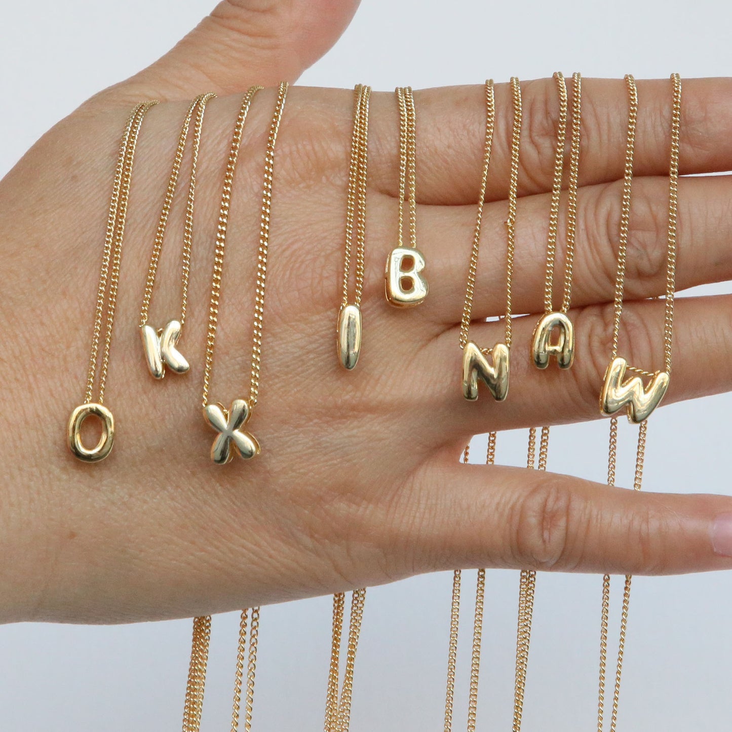 Gold Plated Brass Letter Pendant Stainless Steel Box Chain Necklace Charm Bar