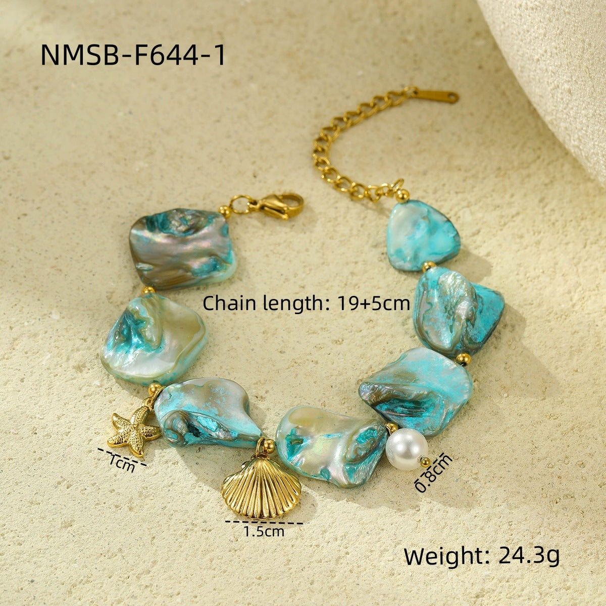 Bracciale da donna stile vacanza con conchiglie e perle in acciaio inossidabile placcato