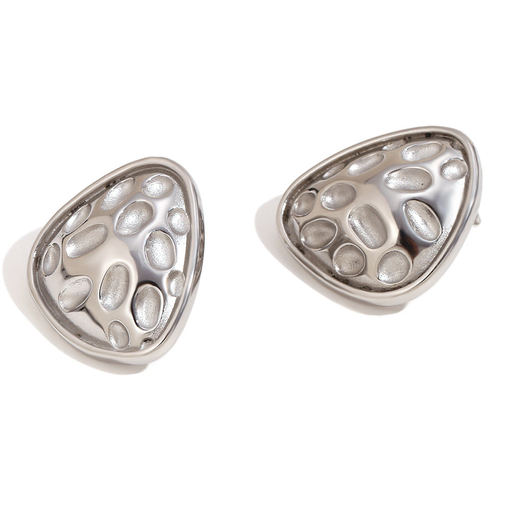 Fashionable Geometric Irregular Triangle Hammered Texture Stainless Steel Earrings with 18K Gold Plating for Women