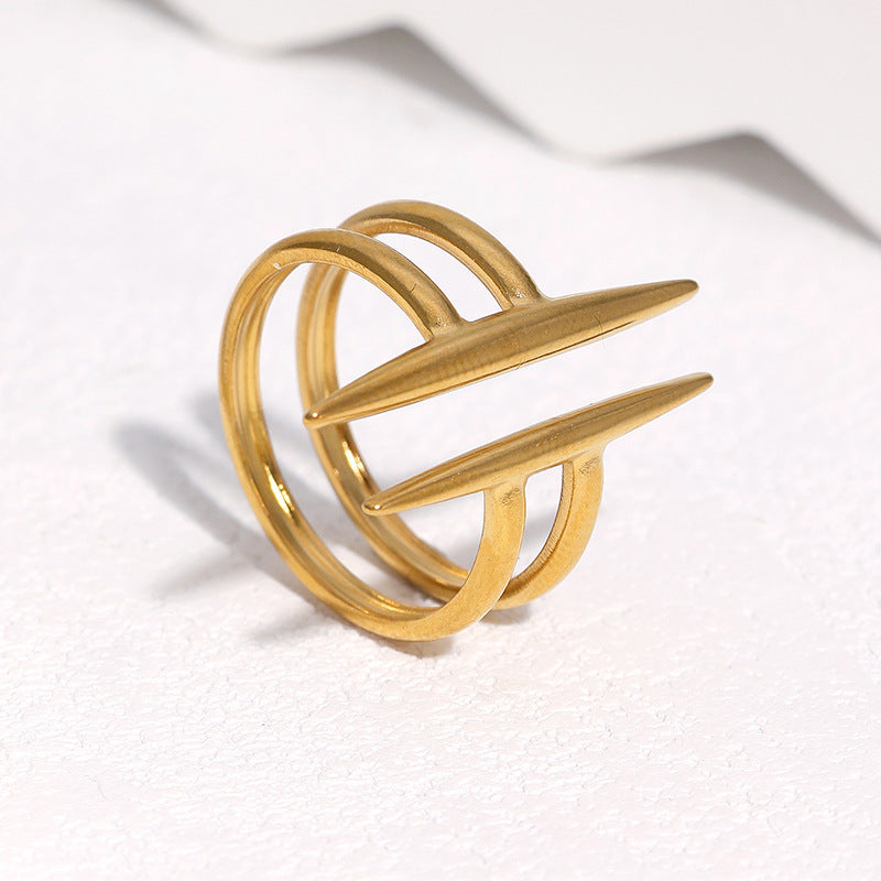 Minimalist Geometric Line Plated Stainless Steel Open Ring for Women