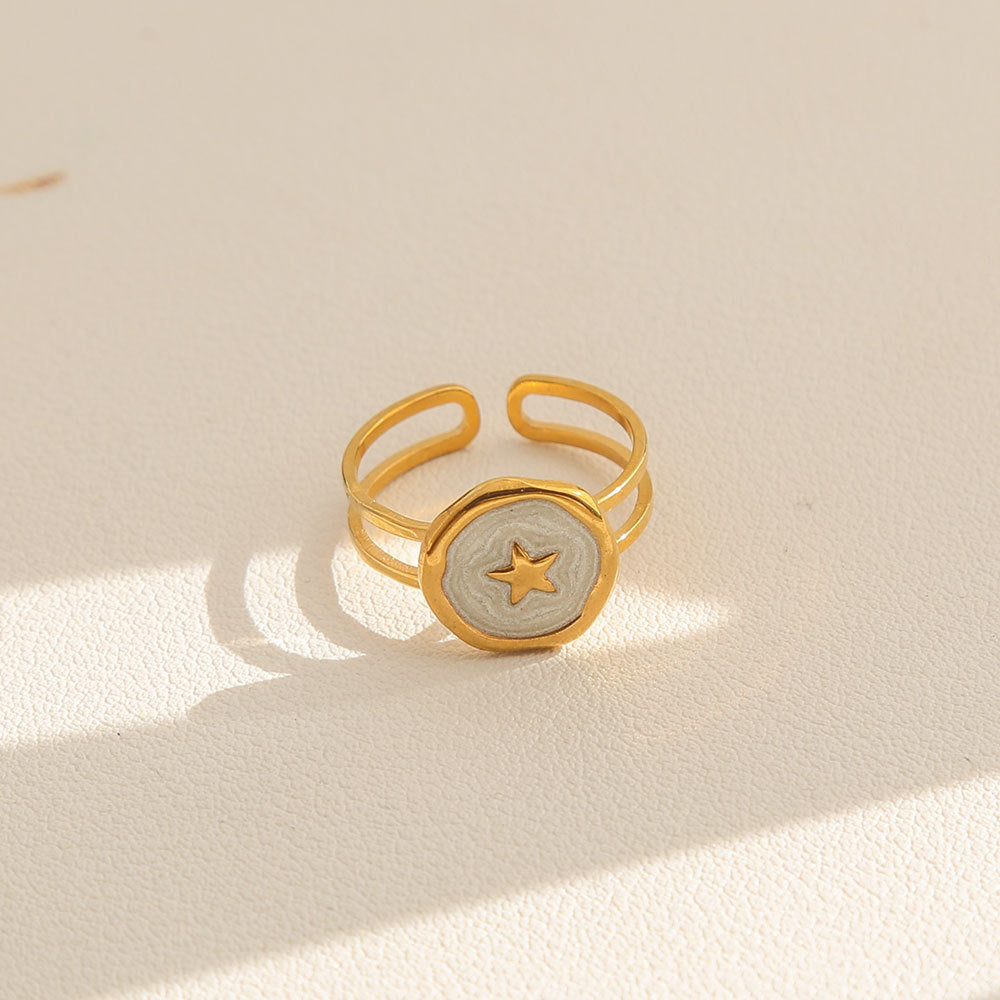 Vintage Instagram Style Adjustable Geometric Stainless Steel Ring with 18K Gold Plating for Women