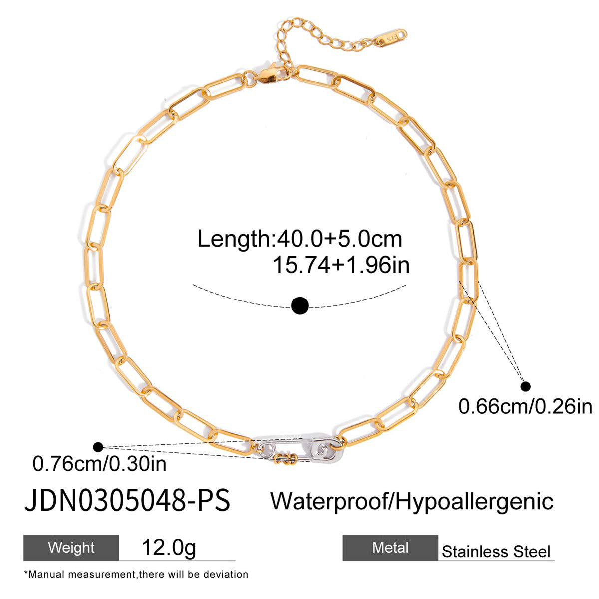 Collar con colgante de clip geométrico minimalista de acero inoxidable chapado en oro de 18 quilates con cadena de acero de titanio para mujer