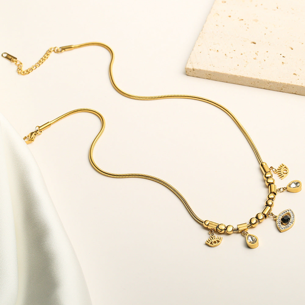 Collar con colgante geométrico minimalista turquesa para mujer con cadena de acero de titanio chapado en oro