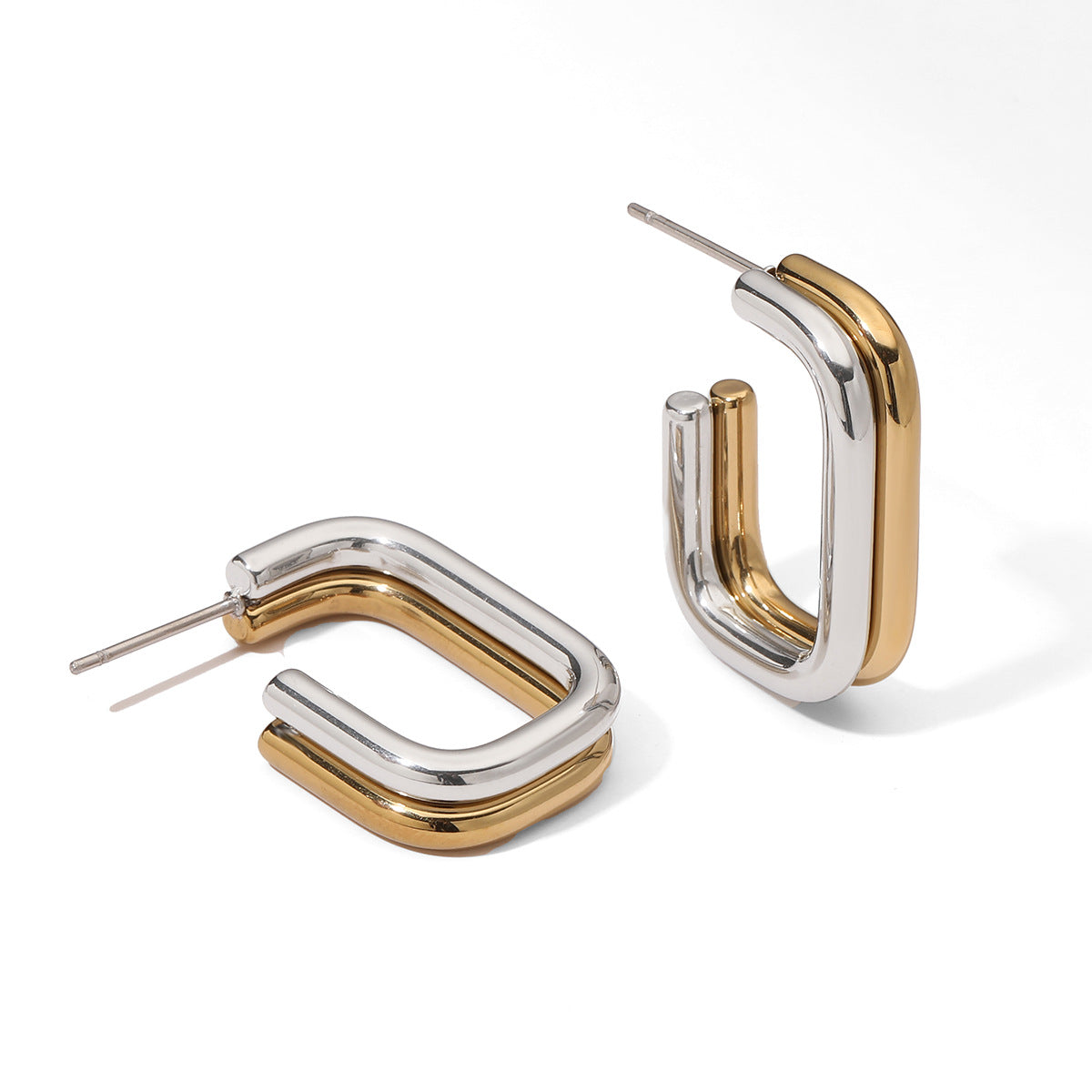 Minimalist Geometric Stainless Steel Earrings for Women with Dual-Tone Plated Finish Irregular Shape Fashionable Everyday Jewelry