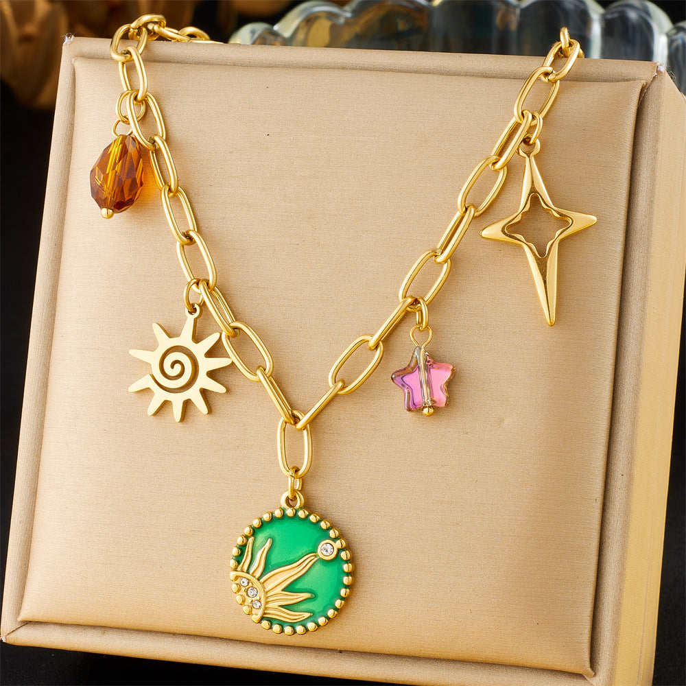 Minimalist Star-Shaped Enamel Stainless Steel Pendant Necklace with Box Chain for Women