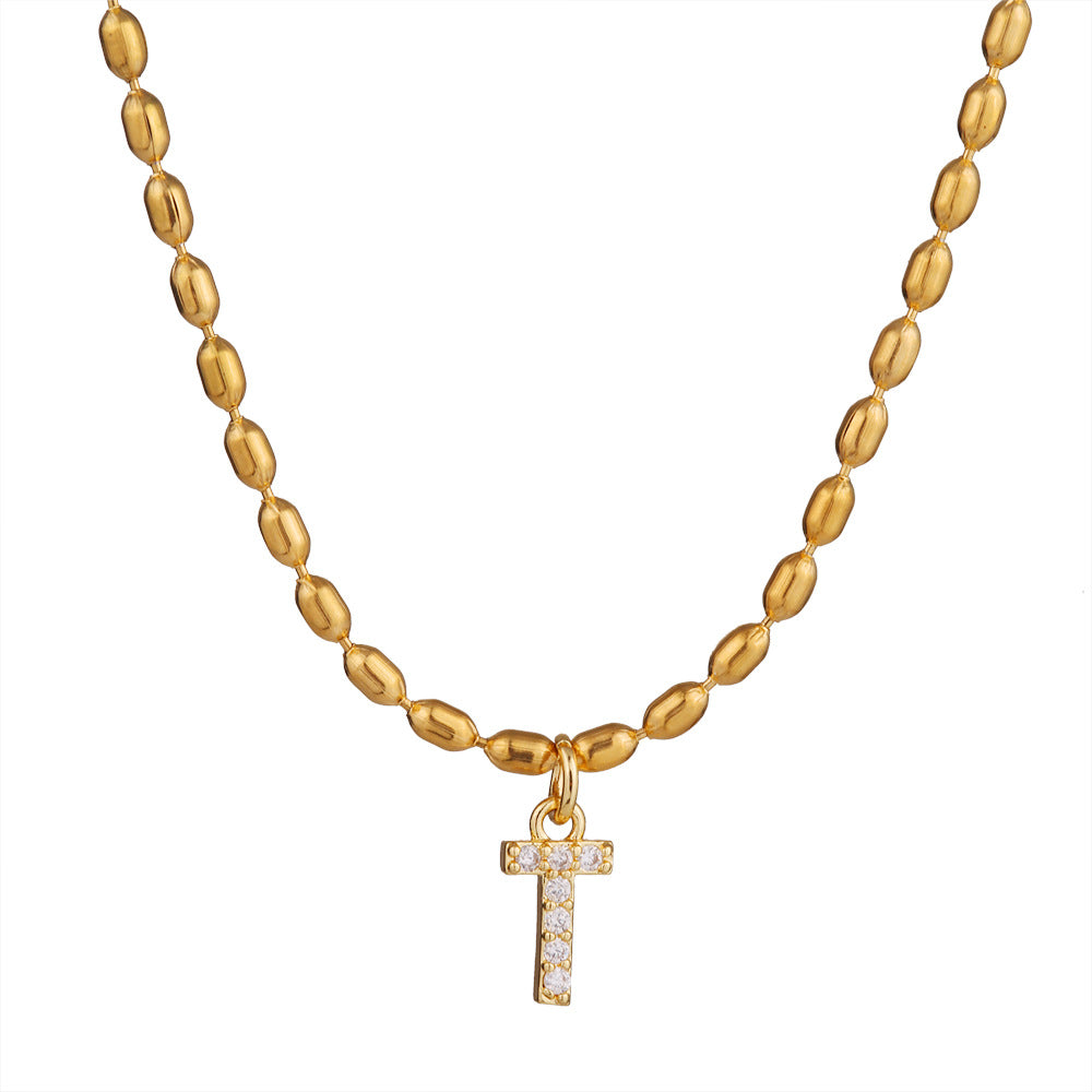 Collana in Acciaio Inossidabile a Forma di Lettera Minimalista con Intarsio di Strass da Donna, Stile Catena Snake, Elegante Gioiello per Clavicola