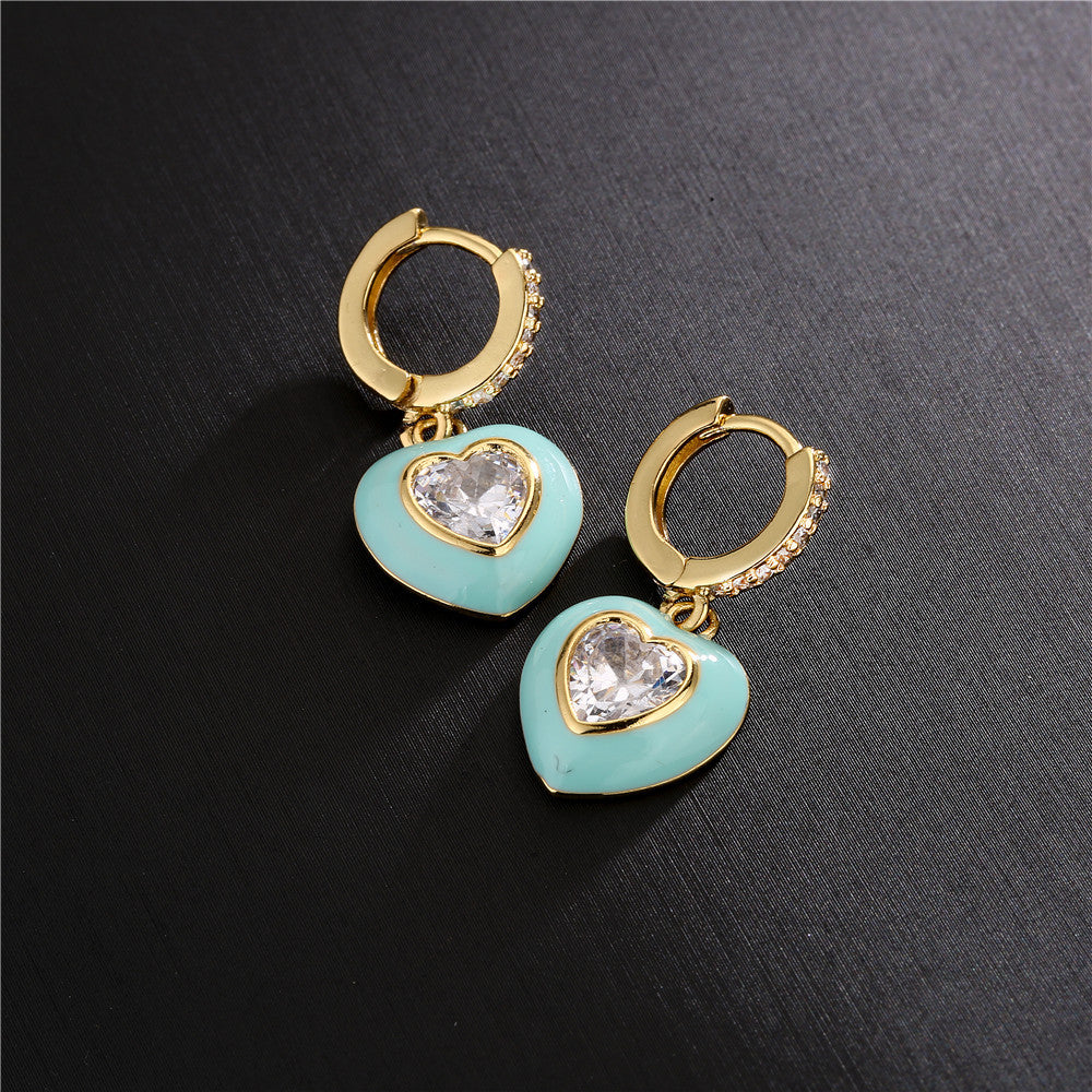 Elegant Heart Geometric Drip Oil Cubic Zirconia Brass 18K Gold Plated Earrings
