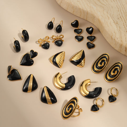 Fashion Minimalist Heart-Shaped Enamel Stainless Steel Stud Earrings for Women with Geometric and Wavy Design