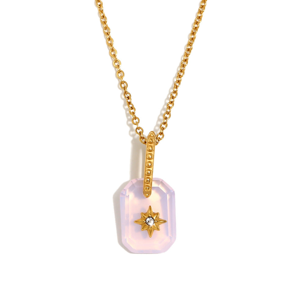 Minimalist Geometric Eight-Pointed Star Pendant Necklace for Women Stainless Steel with 18K Gold Plating and Acrylic Inlay