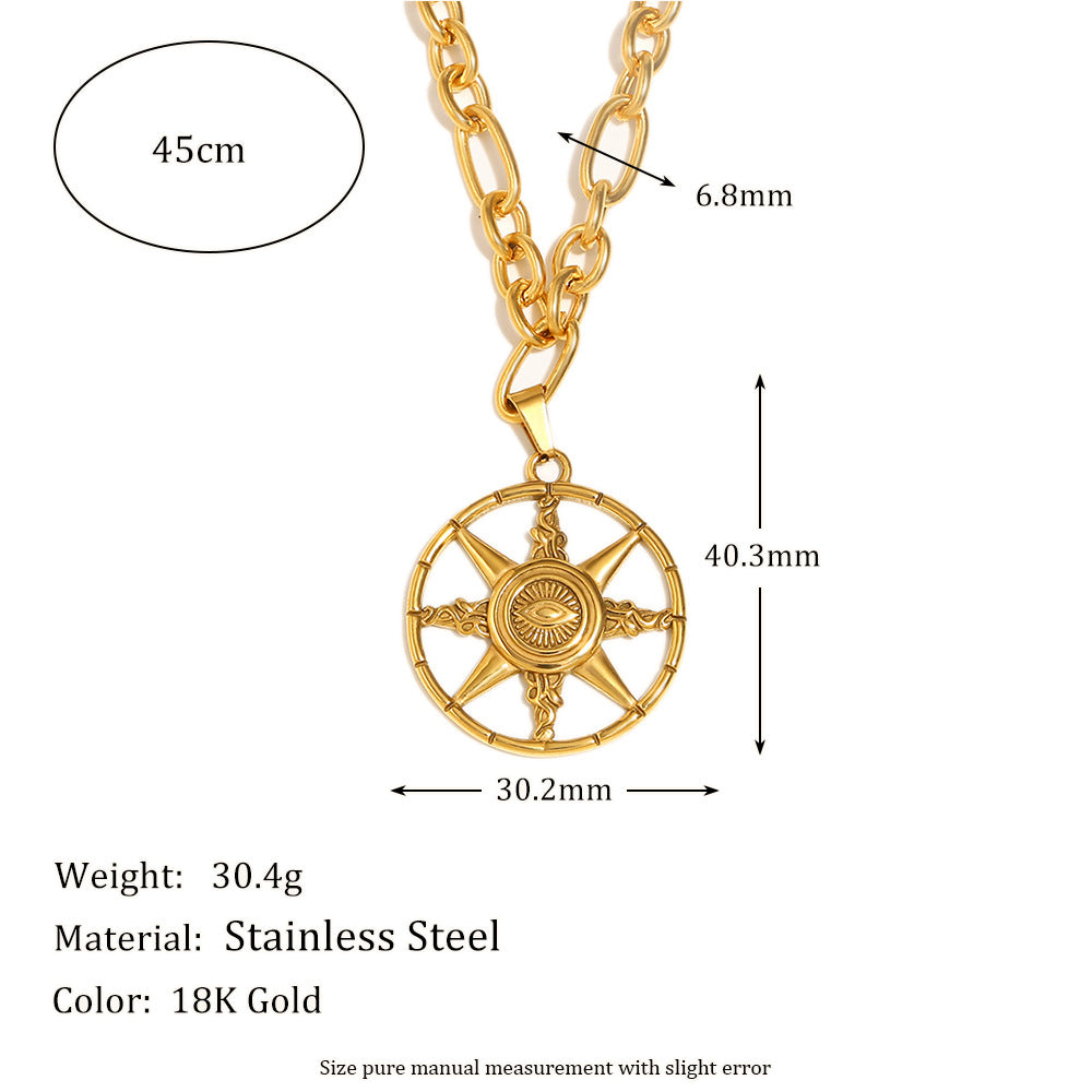 Collana vintage con stella a otto punte e occhio di Allah geometrica in acciaio inossidabile placcato oro 18 carati da donna