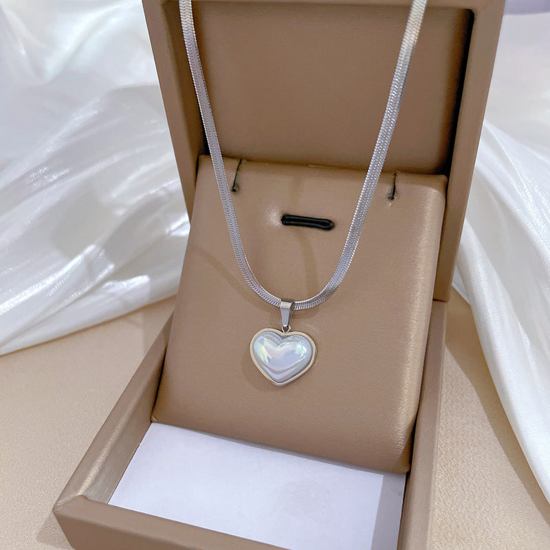 Cartoon Fresh and Sweet Titanium Steel Heart Geometric Pendant Necklace for Women
