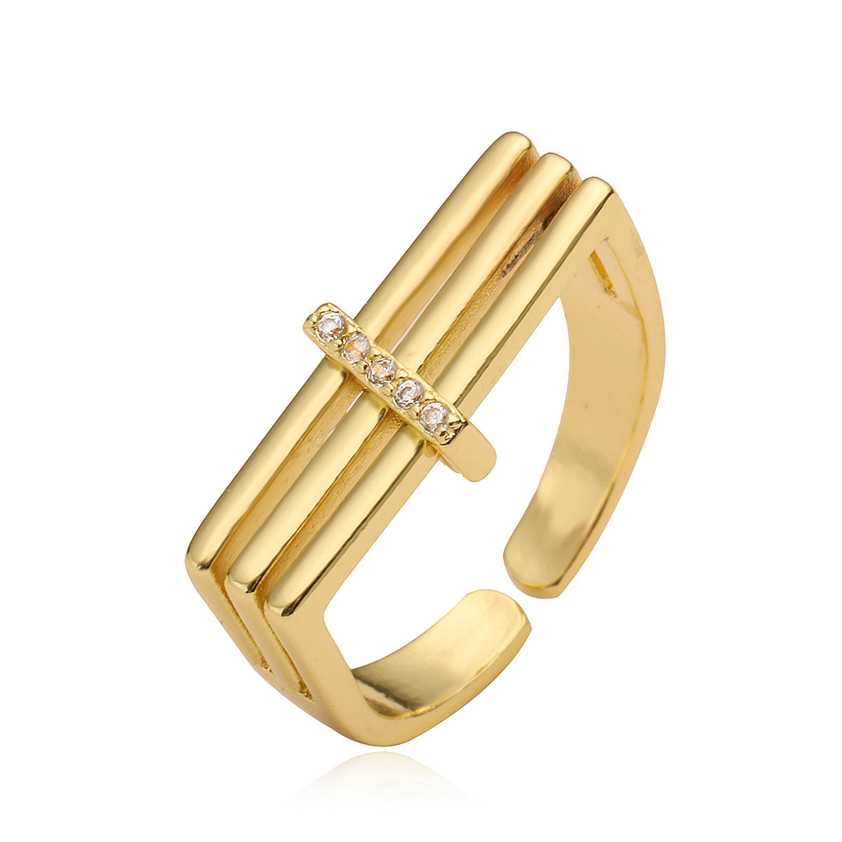Minimalist Geometric Open Ring for Women Made of Brass with 18K Gold Plating and Cubic Zirconia Inlay