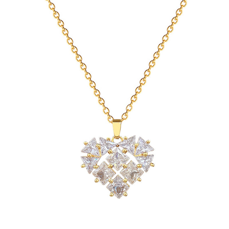 Sweet Minimalist Heart Geometric Rhinestone Titanium Steel Necklace Unisex Cable Chain