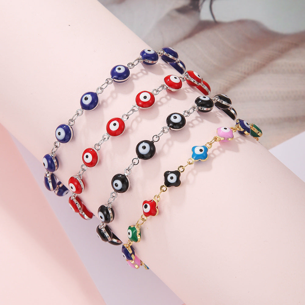Geometric Round Evil Eye Stainless Steel Bracelet for Women