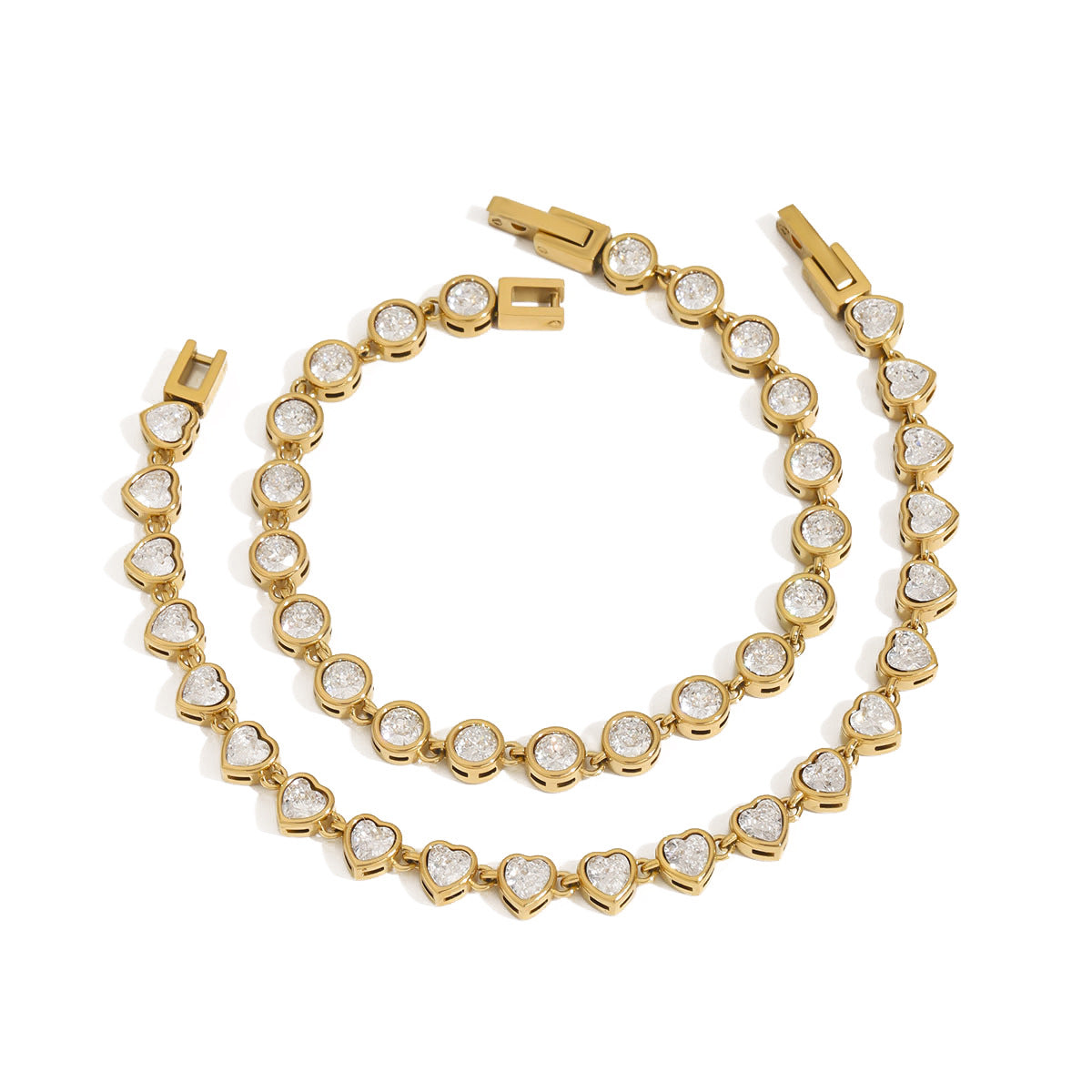 Minimalist Geometric Round Stainless Steel Plated Cubic Zirconia Bracelet for Women