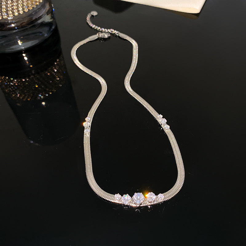 Vintage Rhinestone Pearl Plated Titanium Steel Snake Chain Necklace Unisex
