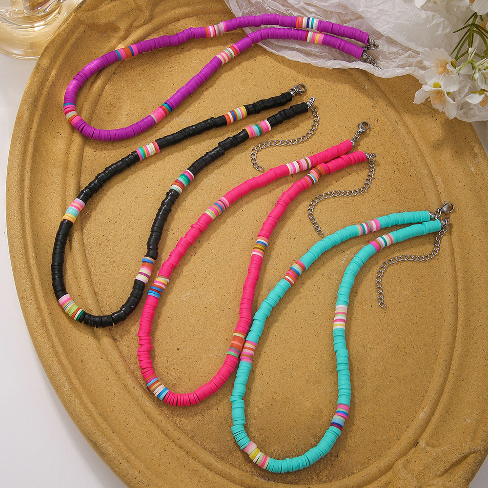 Minimalist Geometric Round Stainless Steel Resin Beaded Cable Chain Charm Bar