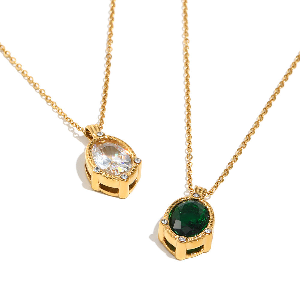 Light Luxury Geometric Oval Zircon Stainless Steel 18K Plated Necklace for Women