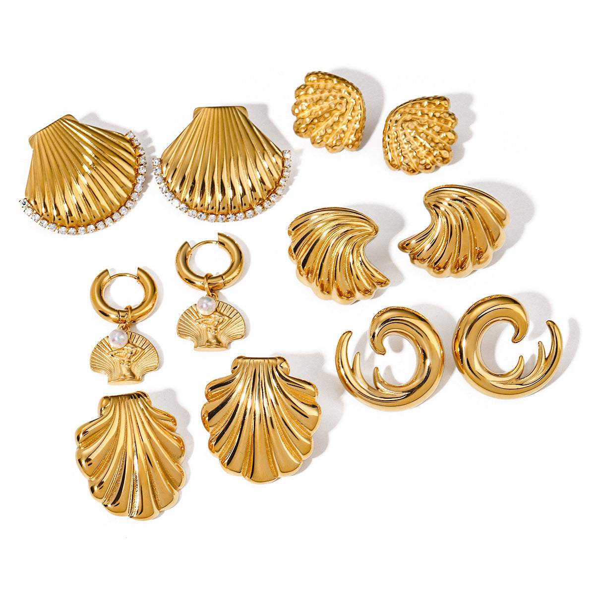 Trendy Natural Shell-Shaped Stainless Steel and Titanium Steel Plated Earrings