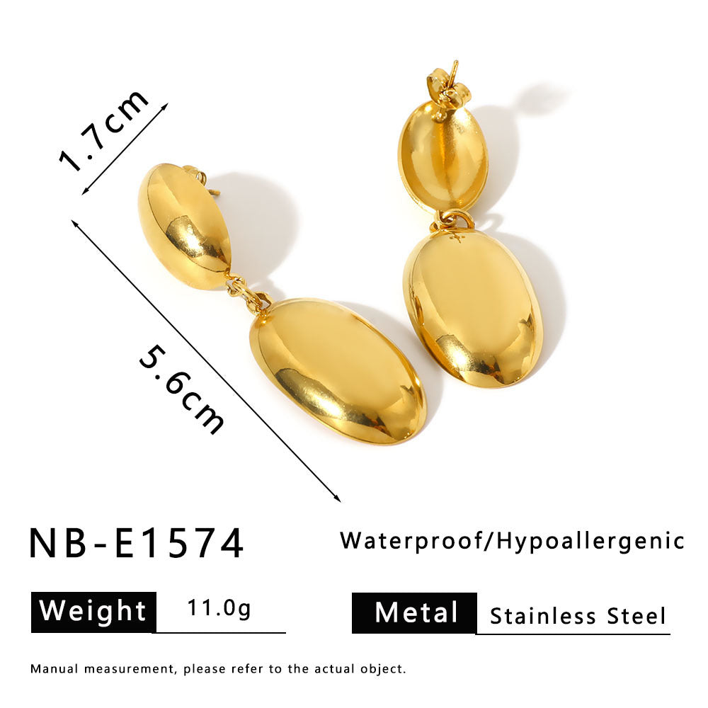 Minimalist Geometric Stainless Steel Gold-Plated Oval Earrings for Women with Smooth Polished Finish