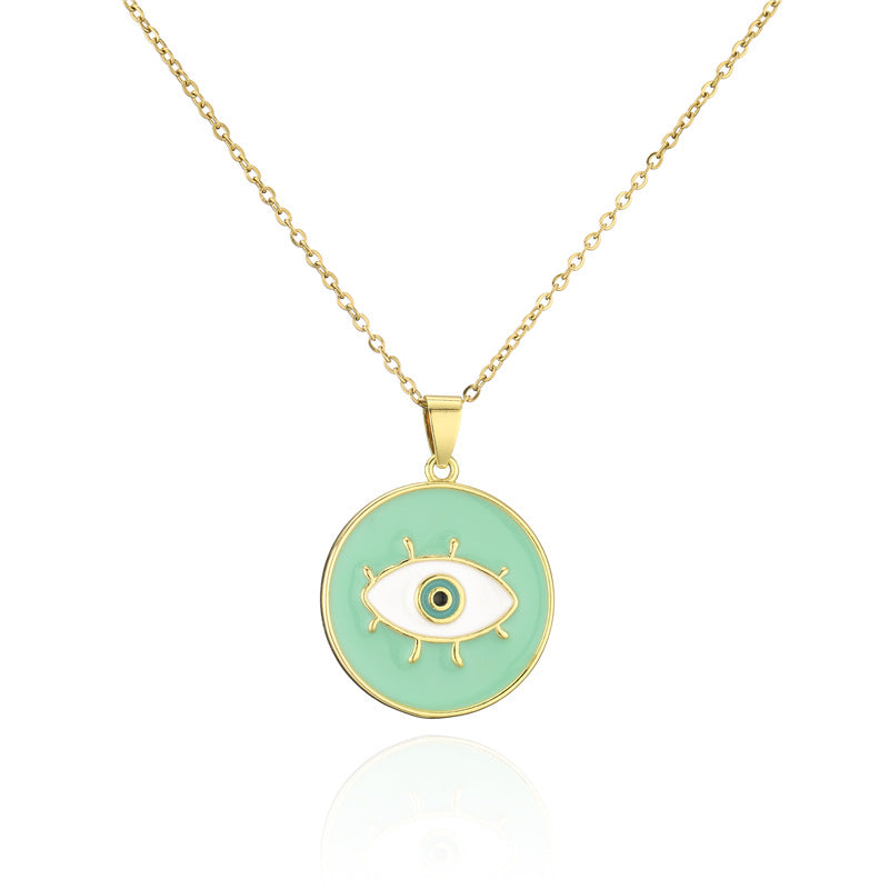 Collana Girocollo con Ciondolo Occhio di Allah Geometrico Minimalista da Donna in Rame con Incassatura Micro-Pavé su Catena a O