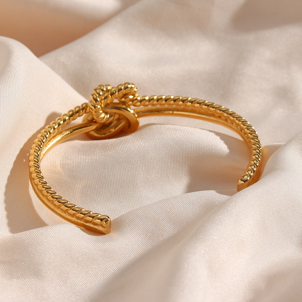 Minimalist Twist Knot Stainless Steel Bracelet for Women with Plated Finish