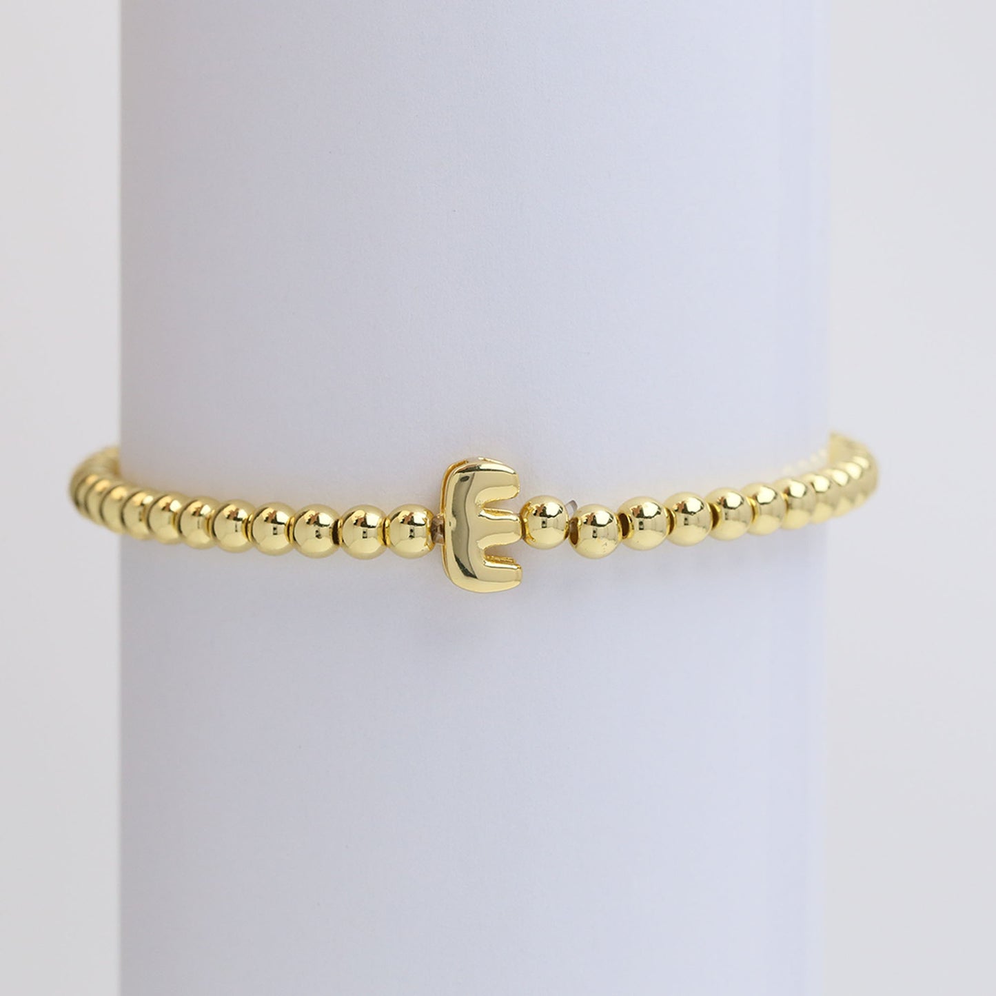 18K Gold Plated Brass Letter Hematite Bead Stretch Bracelet for Women