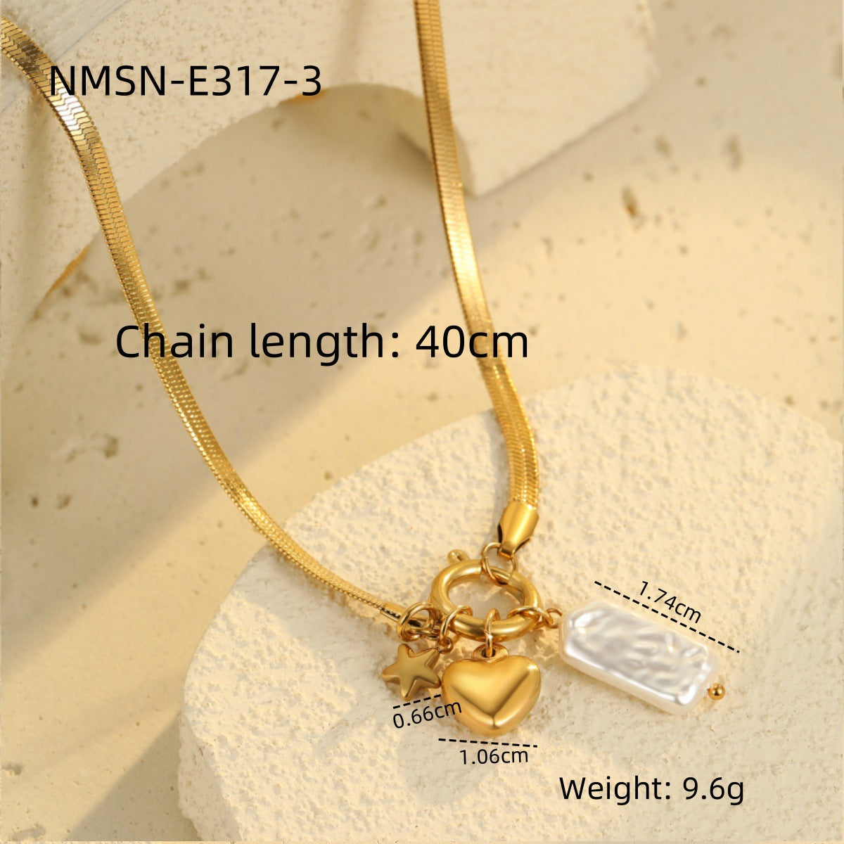 Collana da donna alla moda con ciondolo a cuore in acciaio inossidabile placcato