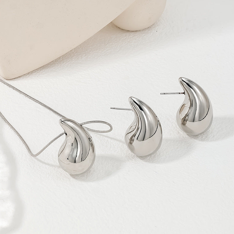 Juego de collar y pendientes geométricos de lágrima de moda para mujer, joyería con colgante largo chapado en aleación
