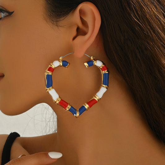 Orecchini da donna in lega con cuore geometrico vintage smaltati a goccia