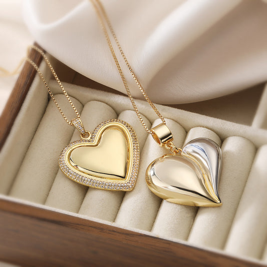 Minimalist Gold Plated Brass Heart Cubic Zirconia Pendant Necklace