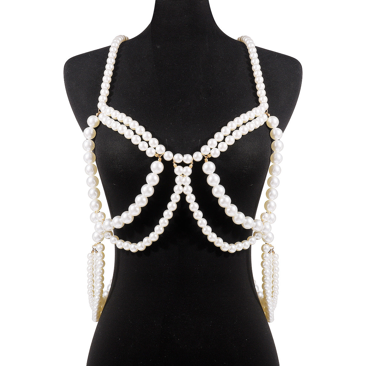 Cadena corporal de perlas geométricas para mujer con diseño hueco, cadena de aleación artesanal, joyería corporal en capas estilo discoteca sexy