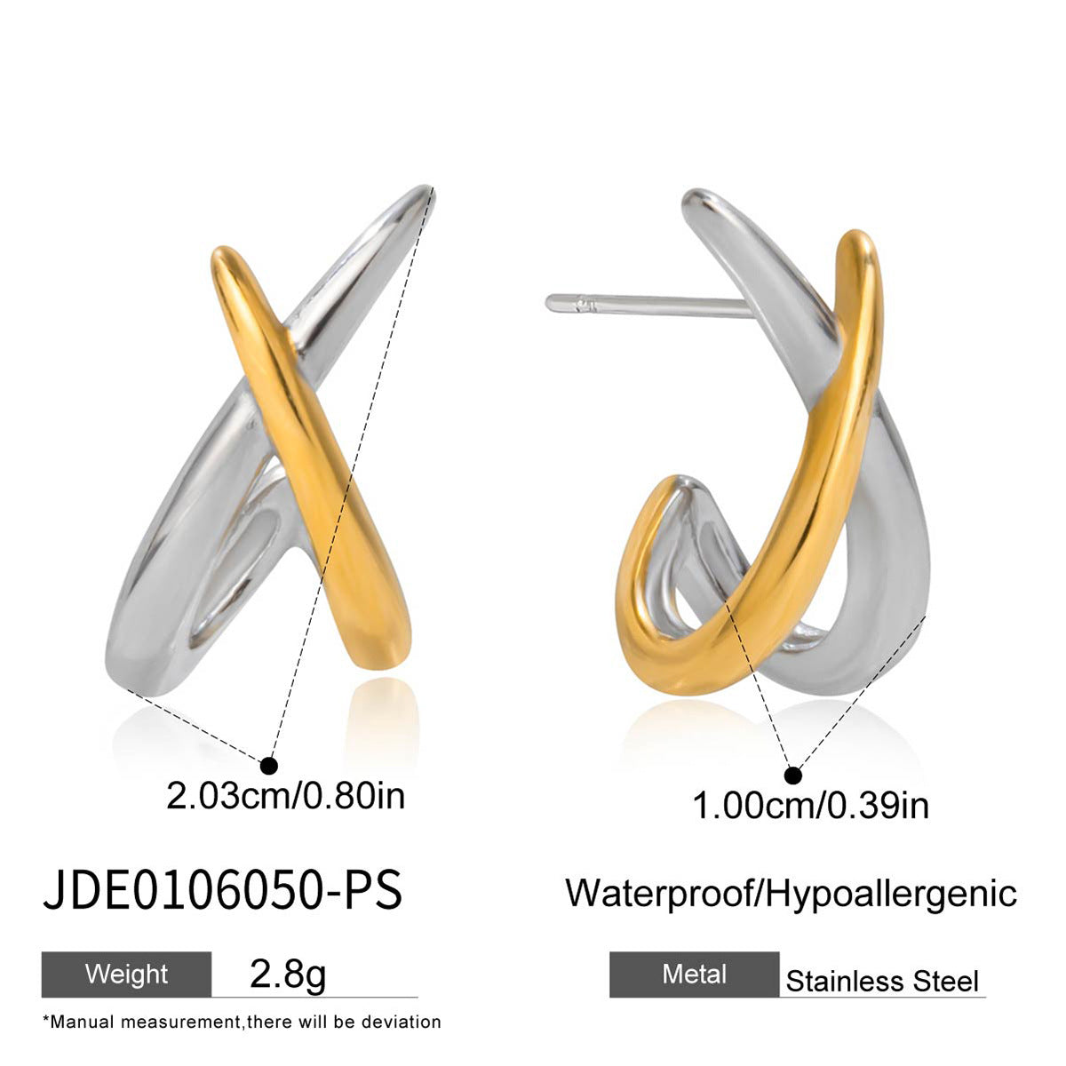 Pendientes de acero inoxidable geométricos con relieve lineal y acabado chapado para mujer
