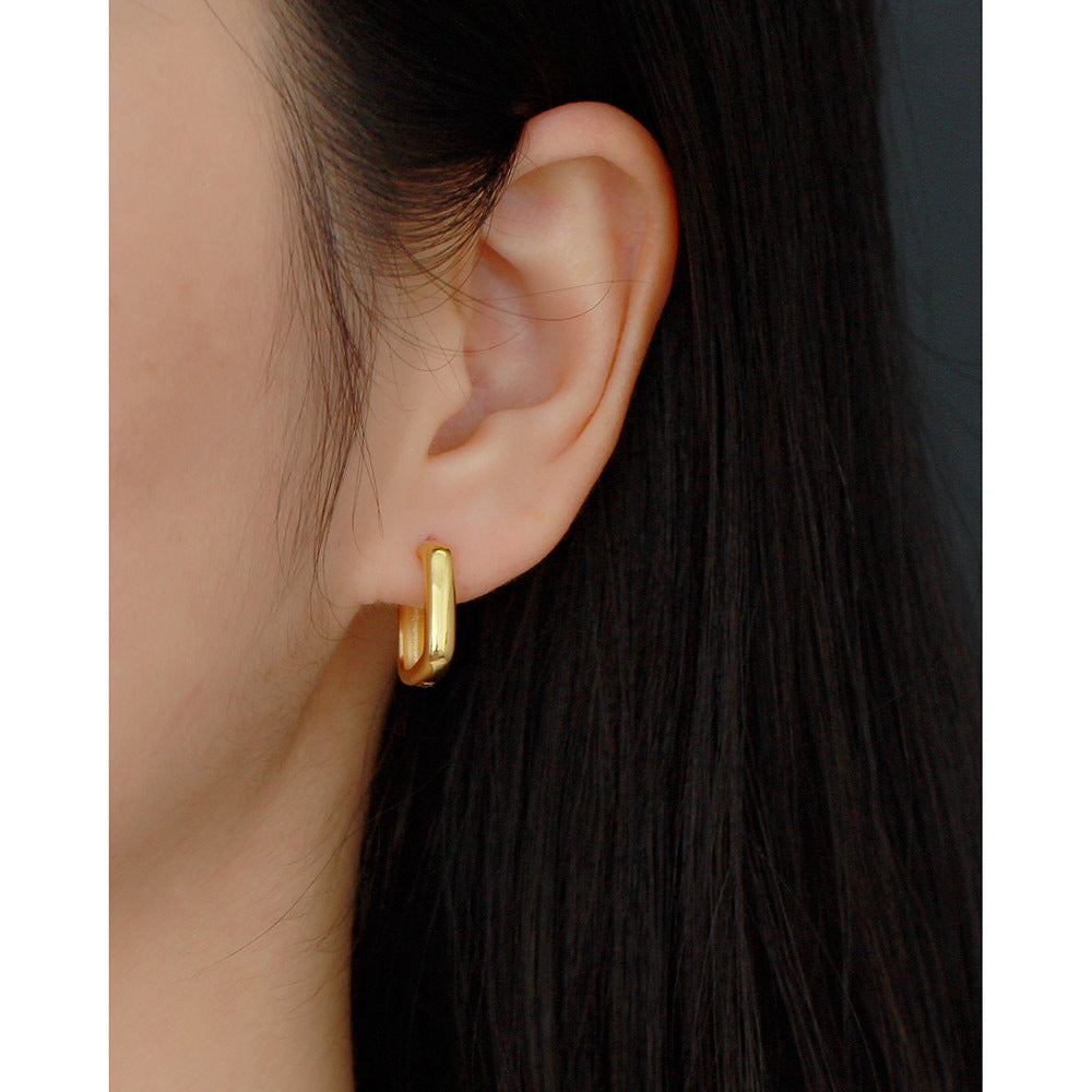 Minimalist 925 Sterling Silver Square Polished Hoop Earrings for Women