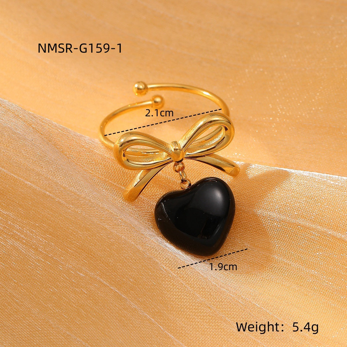 Anillo de acero de titanio de lujo minimalista en forma de corazón y lazo para mujer con acabado esmaltado y superficie chapada