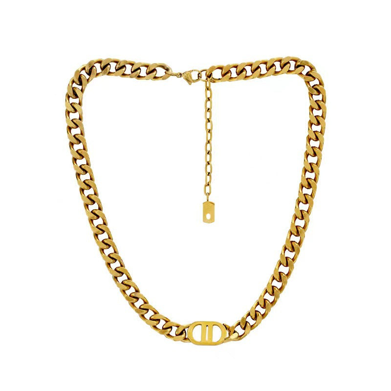 Minimalist Geometric Letter Pendant Titanium Steel Necklace with Gold Plating for Women