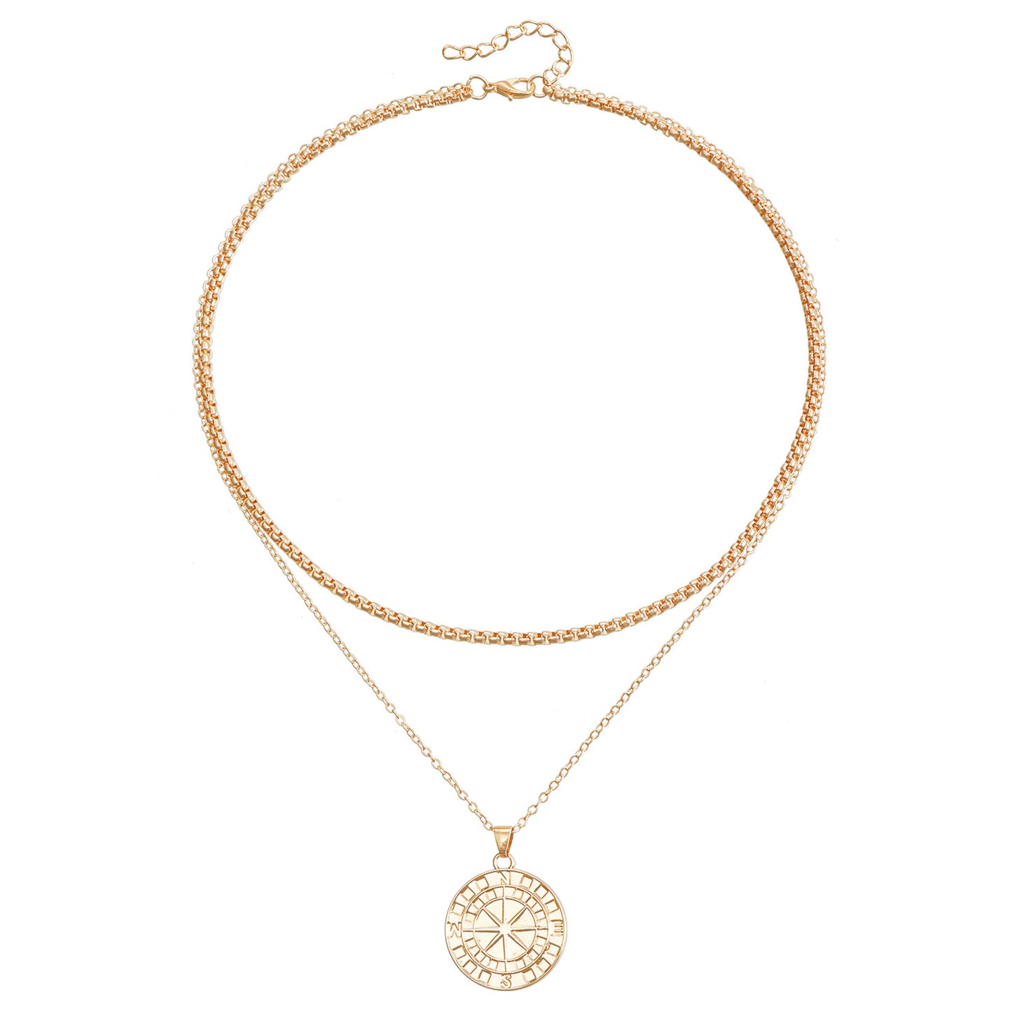 Punk Hip Hop Style Geometric Compass Pendant Clavicle Necklace for Women with Alloy Construction and Plated Finish