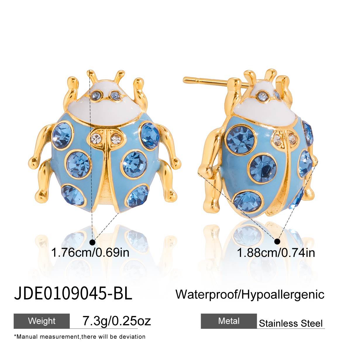 Sweet Stainless Steel Plated Animal Ladybug Stud Earrings for Women