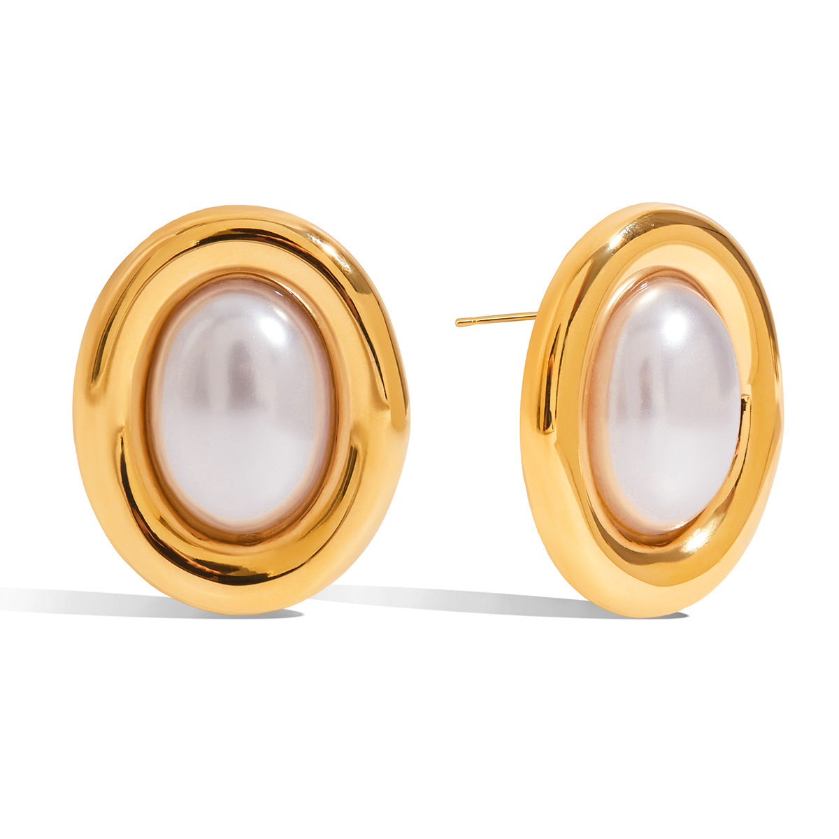 Pendientes de Perlas de Acero Inoxidable Geométricos Vintage para Mujer con Acabado Chapado, Hipoalergénicos, Joyería de Lujo