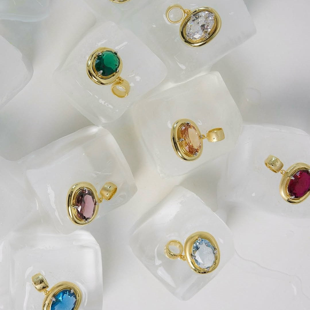 Vintage Stainless Steel PVD Gold Plated December Birthstone Pendant Charm Bar