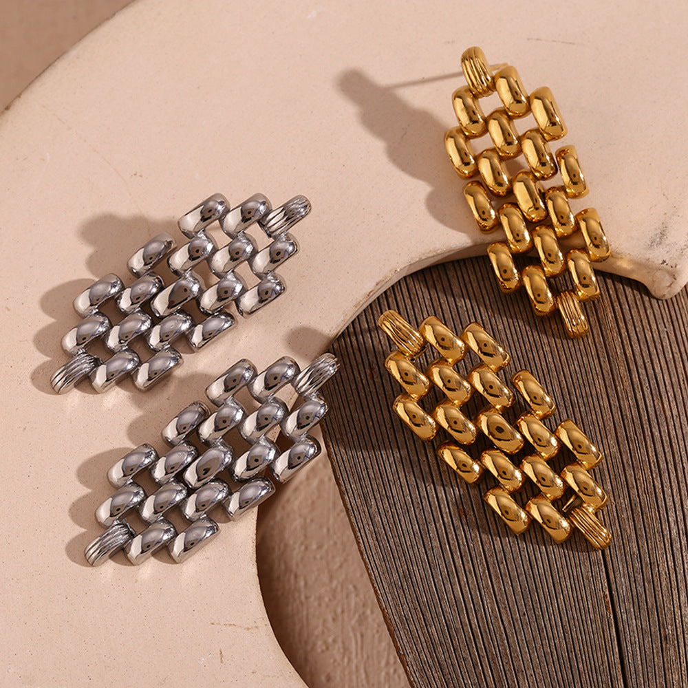 Orecchini a perno geometrici alla moda in acciaio inossidabile placcati oro 18 carati da donna, design a catena di ispirazione bohémien