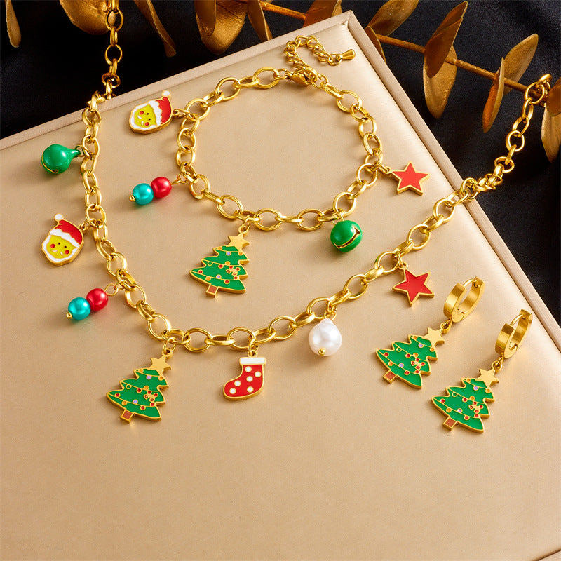 Sweet Cartoon Drip Oil Stainless Steel Jewelry Set Tree Cable Chain for Women