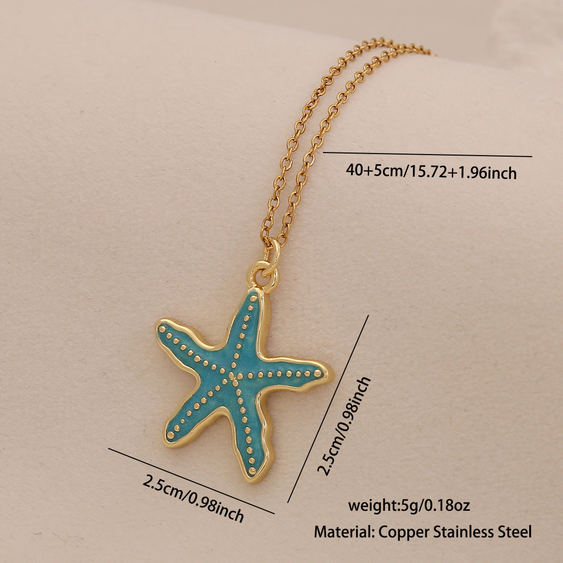 Creative Enamel Seashell Starfish Pendant Necklace in Stainless Steel for Beach Vacation