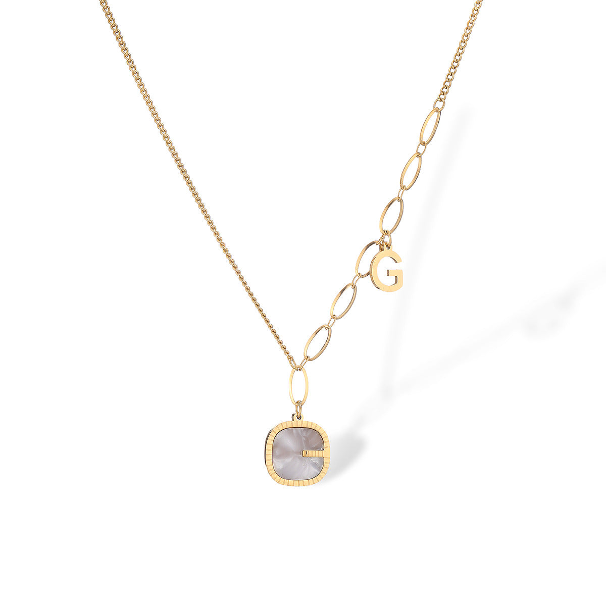Minimalist Geometric Star and Moon Pendant Necklace for Women with Titanium Steel Chain and Genuine Gold Plating, Inlaid with Shell