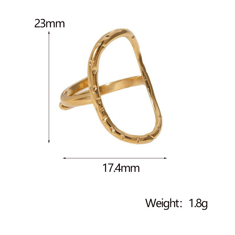 Minimalist Hammered Oval Geometric Open Ring Stainless Steel Plated Women's Jewelry