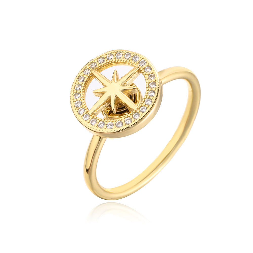 Anello Aperto Geometrico alla Moda da Donna con Base in Rame Placcata Oro 18K e Pietra in Zirconia Micro-Incastonata