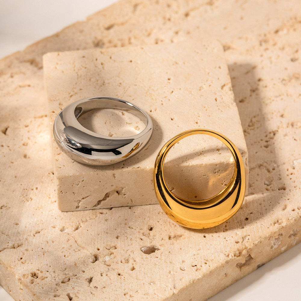 Vintage-Inspired Geometric Smooth Domed Titanium Steel Ring for Women