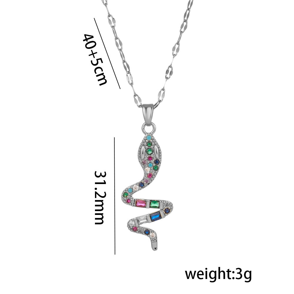 Collar con Colgante de Acero de Titanio con Forma de Serpiente Estilo Punk Hip Hop con Incrustaciones de Pedrería para Mujer